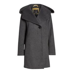 Sam Edelman Shawl Collar Hooded Wool Blend Charcoal Gray Pea Coat Size 8